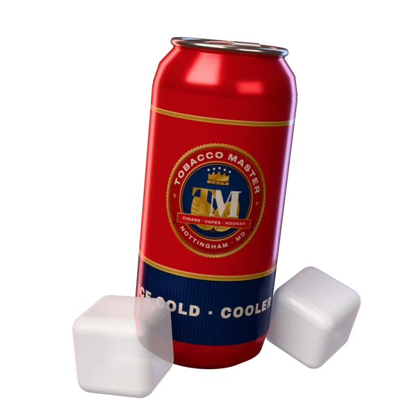 3D render of an ice-cold red drink can