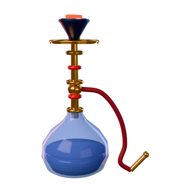 3D render of a gold and blue glass hookah