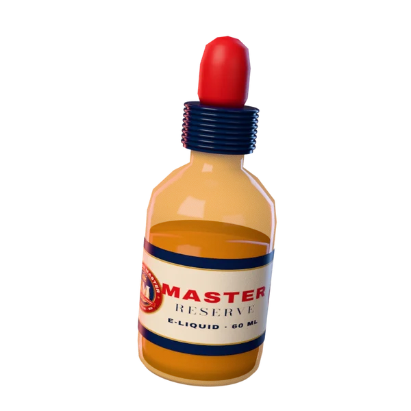 3D render of an e-liquid bottle with a Tobacco Master label